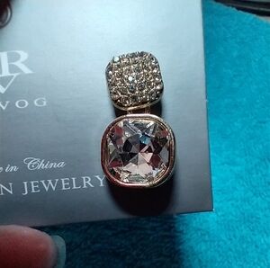 Goldtone square cz crystal pierced post earrings